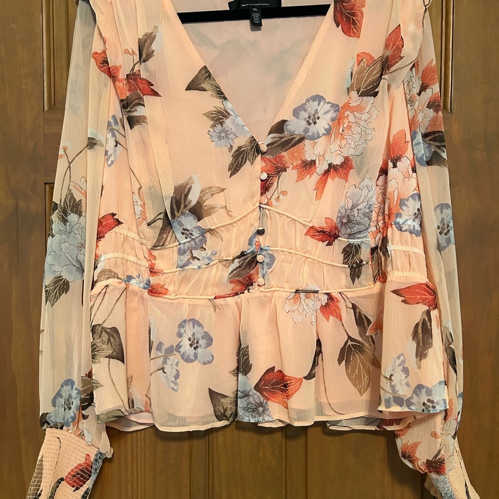 White House Black Market Floral Wrap Blouse - Peach - Picture 6 of 9